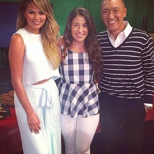 Navy/White Plaid Peplum Top